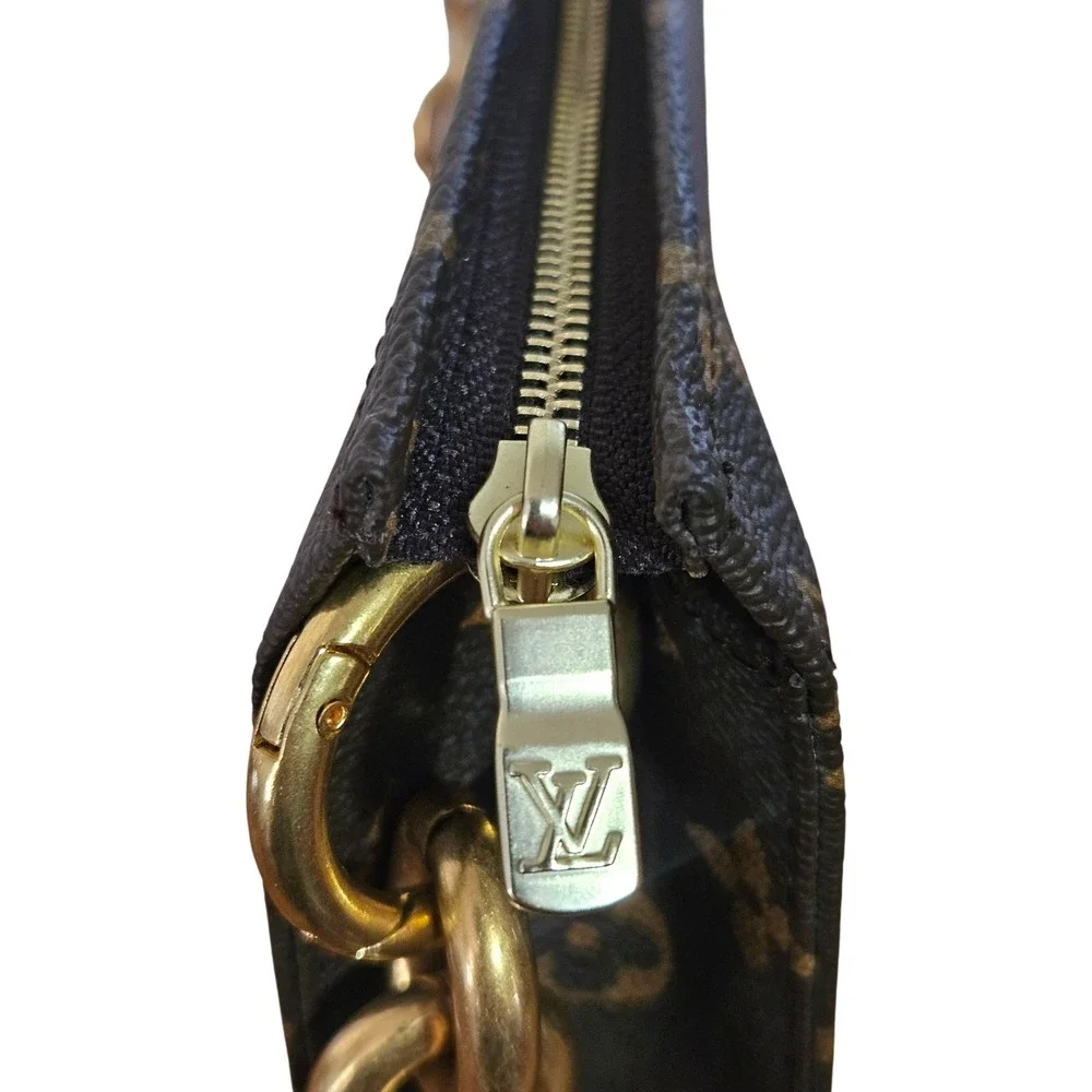 LOUIS VUITTON Poche Toilette Toiletry Bag Leather Monogram Pouch 26 Gold Chain - Picture 13 of 15
